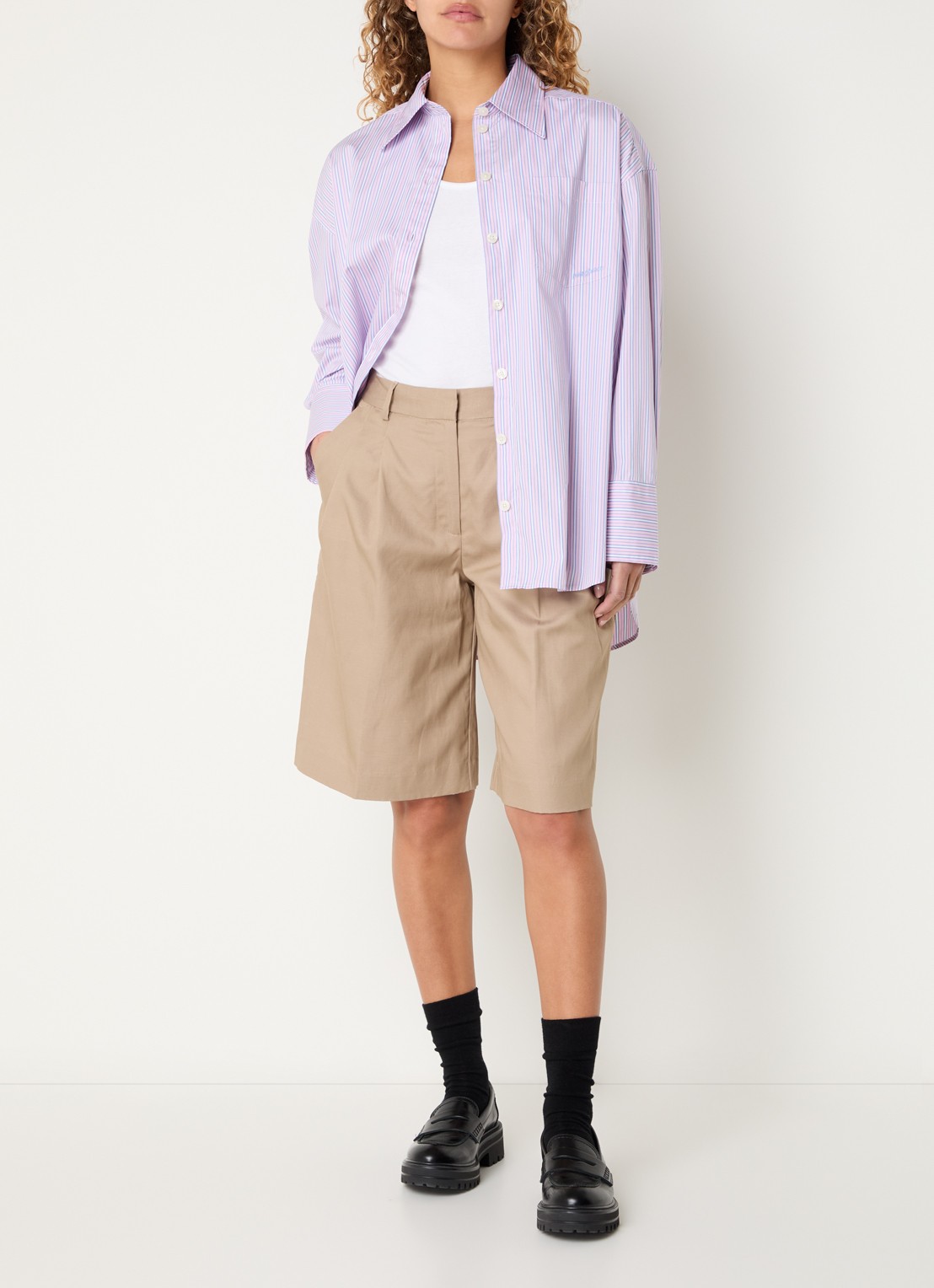 Selected Blouse met streepprint - voorkant 2 roze