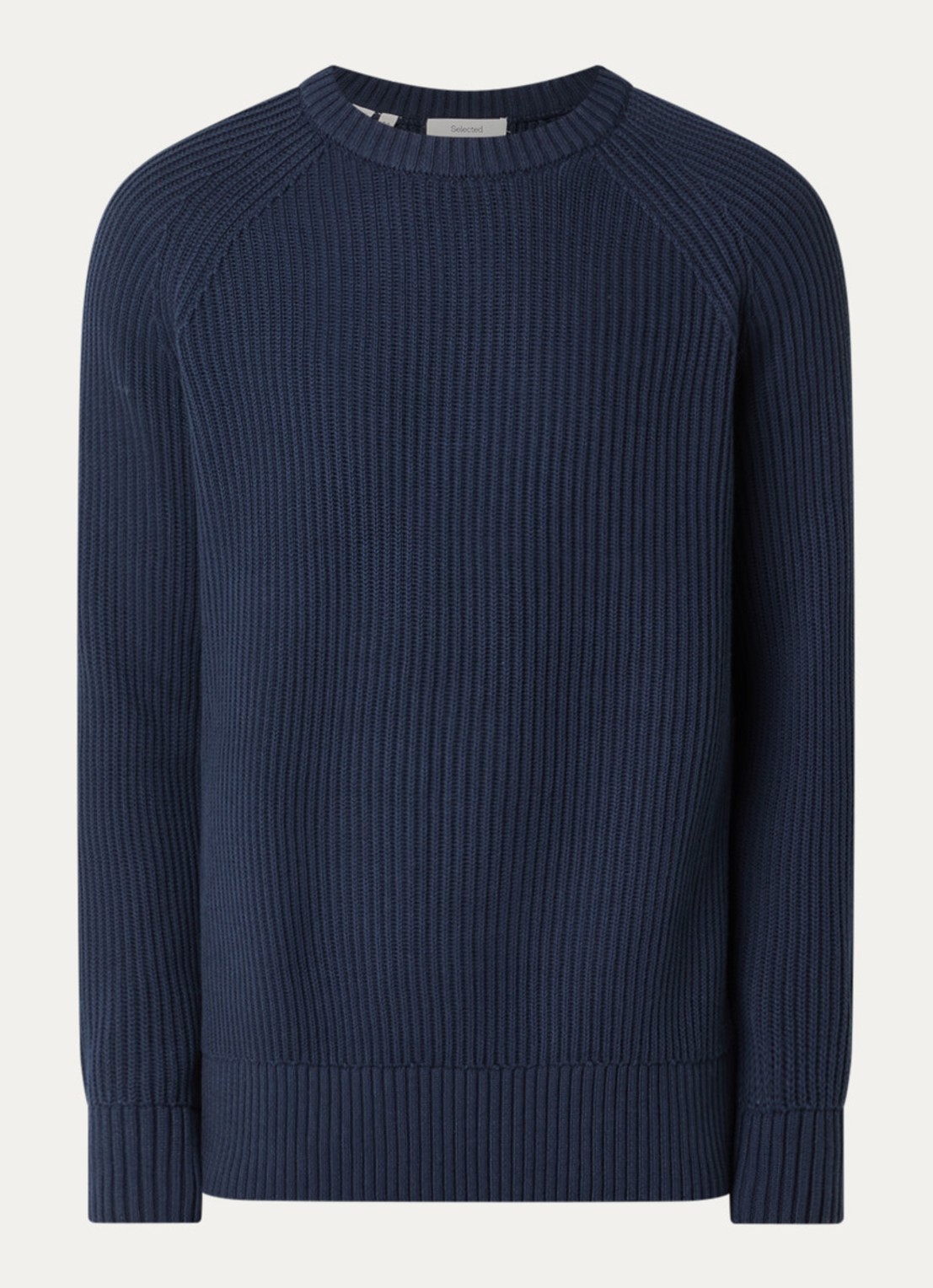 Selected Braun grofgebreide trui met ronde hals - voorkant 2 donkerblauw