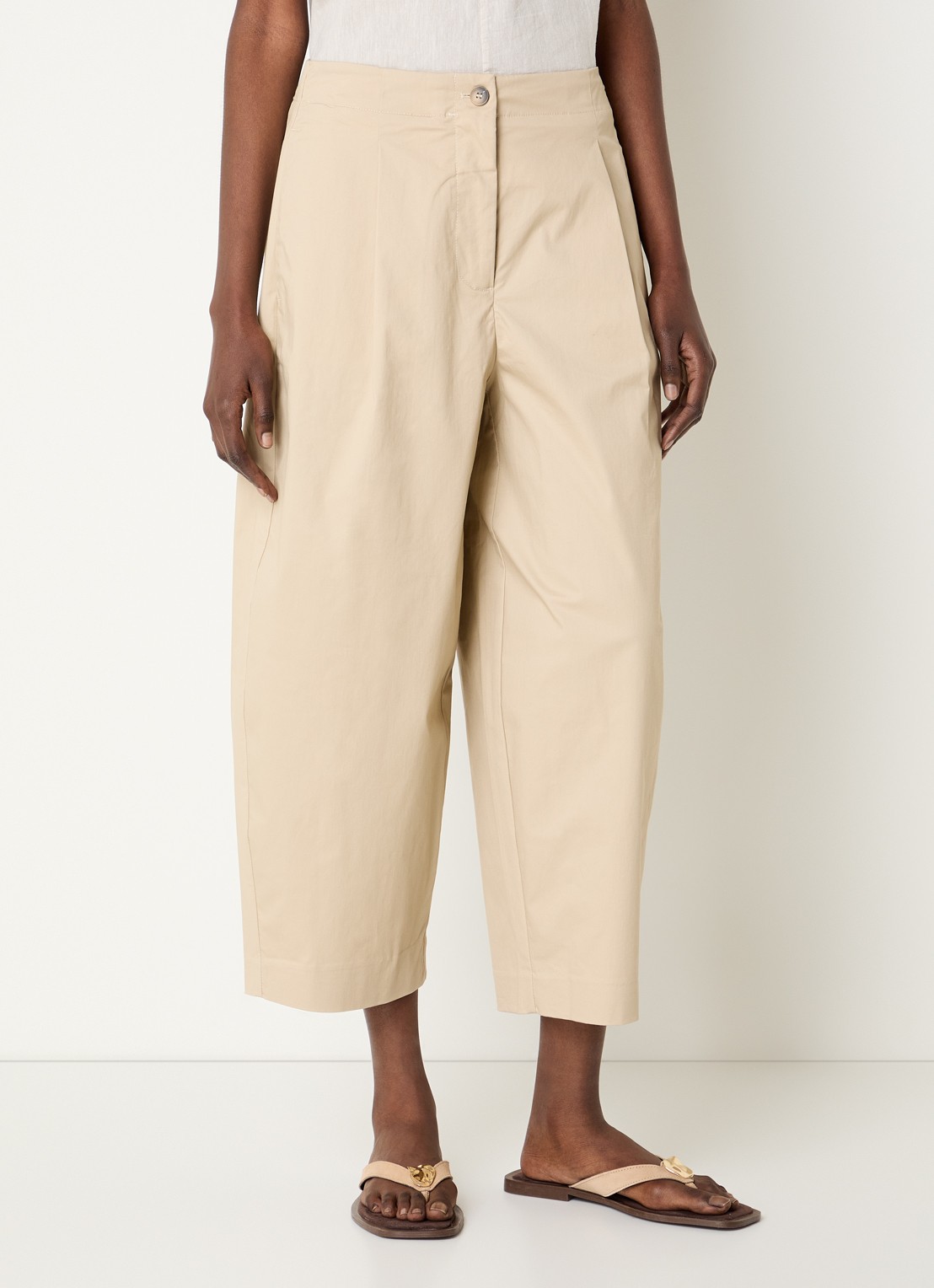 Selected Carmen high waist wide fit cropped broek met steekzakken - detail 4 beige