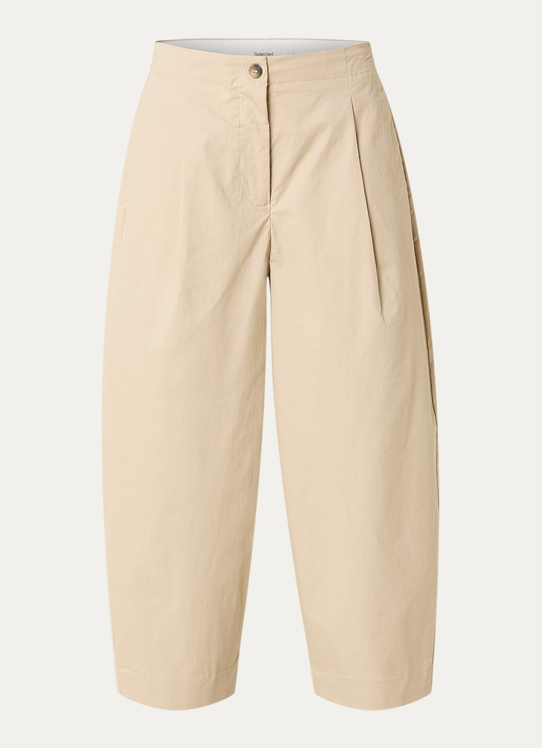 Selected Carmen high waist wide fit cropped broek met steekzakken - voorkant 2 beige