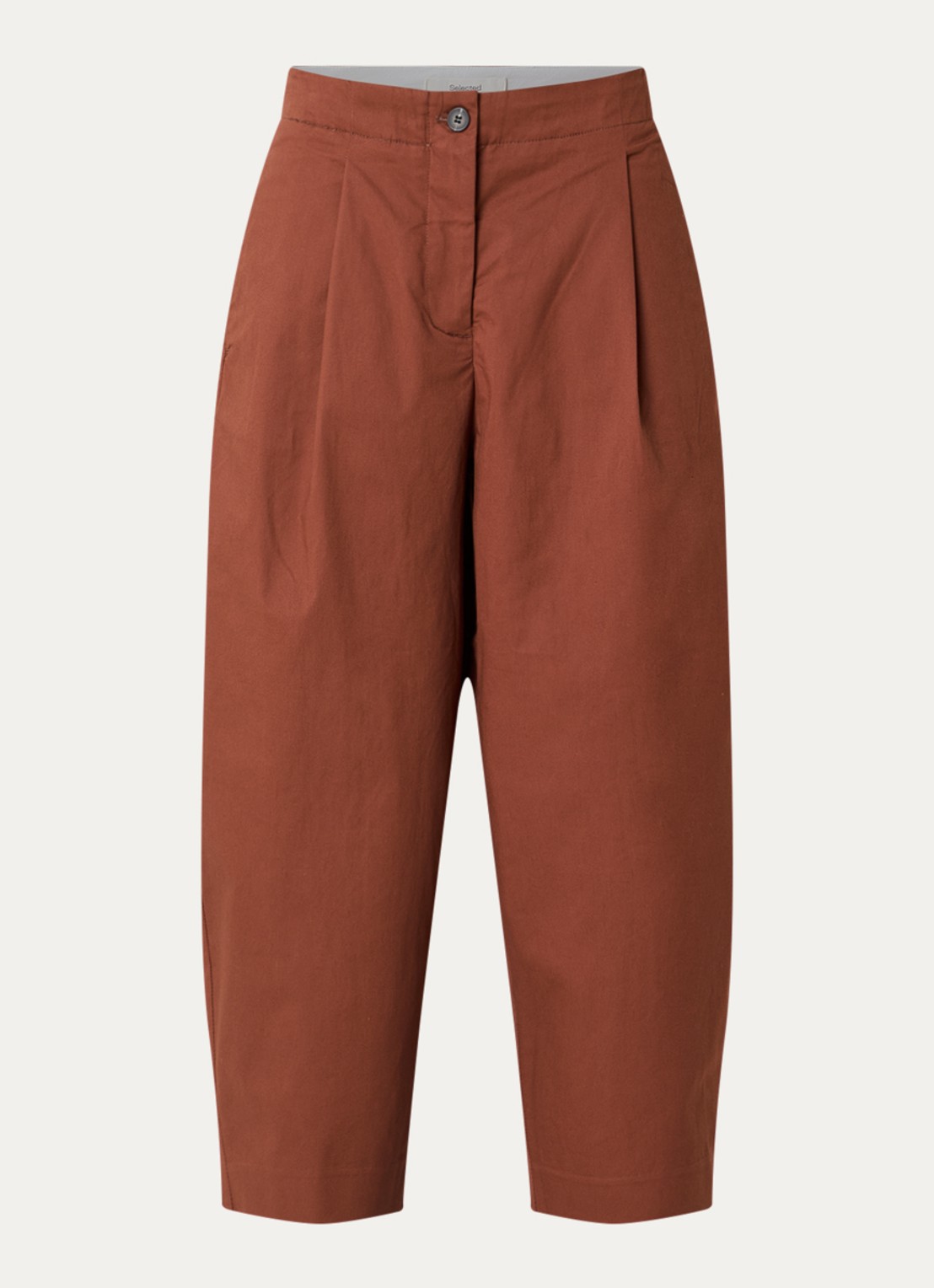 Selected Carmen high waist wide fit cropped broek met steekzakken - voorkant steenrood