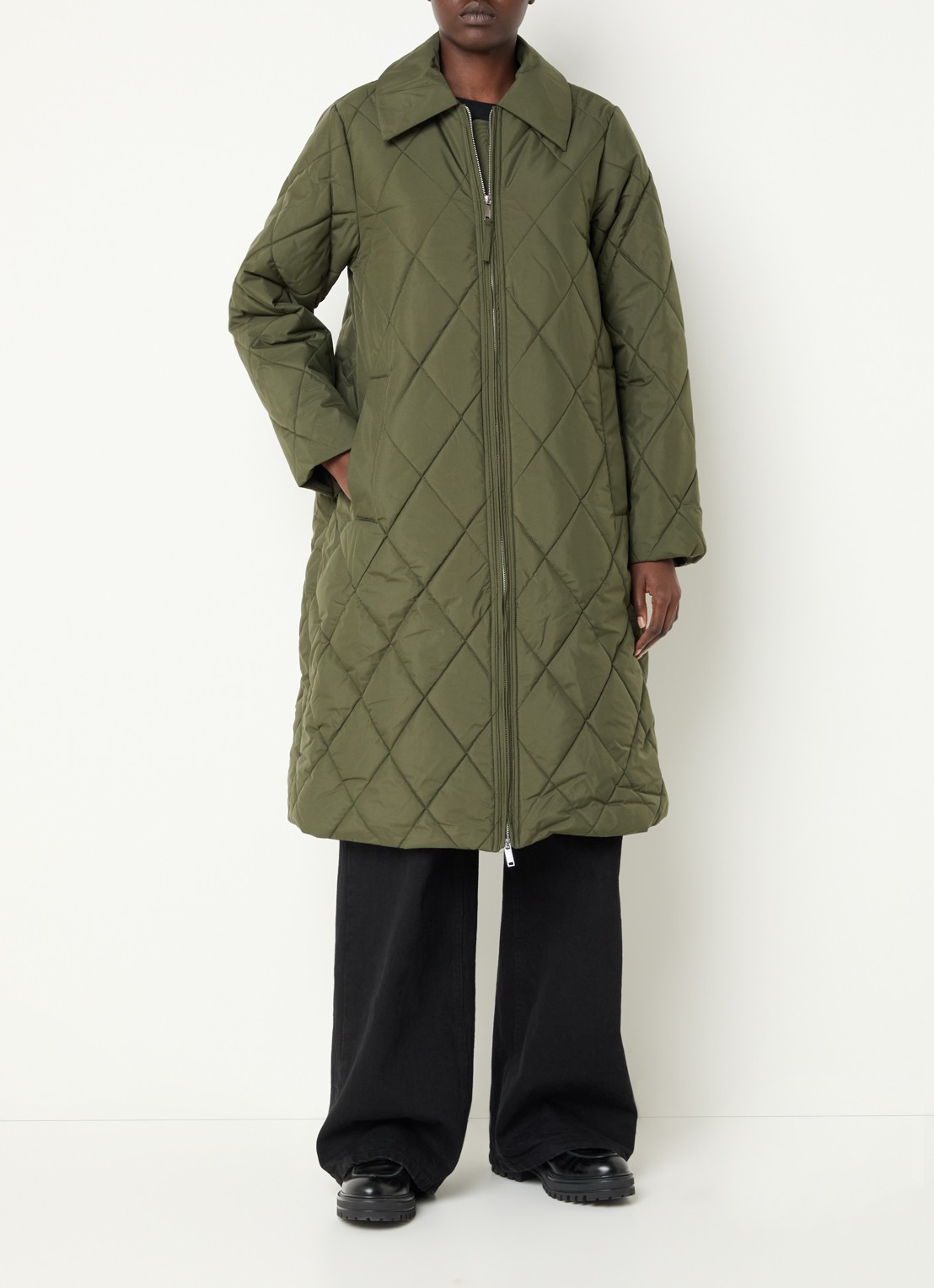 Selected Cilla gewatteerde jas met quilt patroon en steekzakken - detail 4 groen
