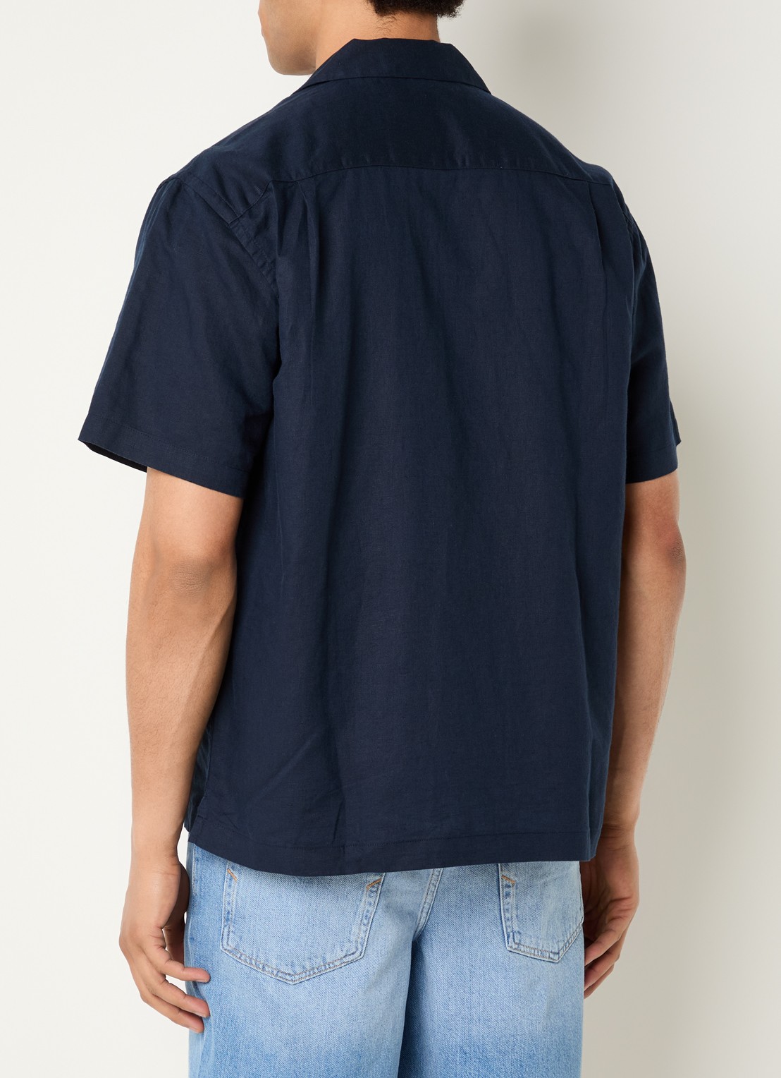 Selected Clay regular fit overhemd in linnenblend - achterkant donkerblauw