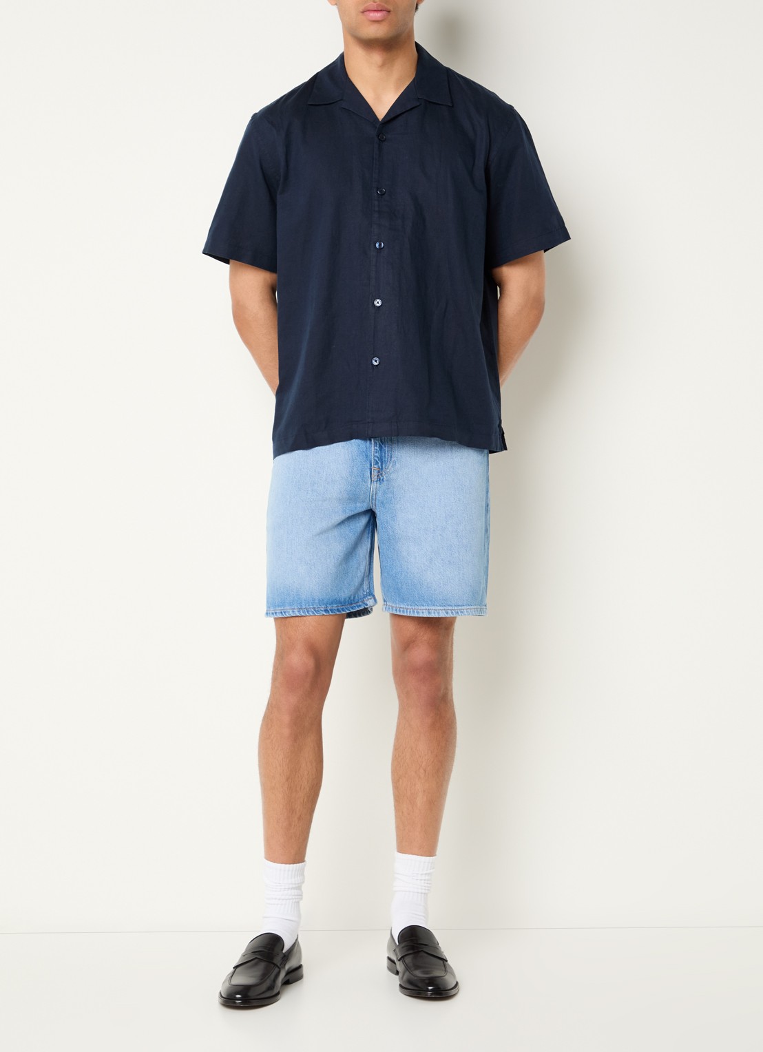 Selected Clay regular fit overhemd in linnenblend - voorkant 3 donkerblauw