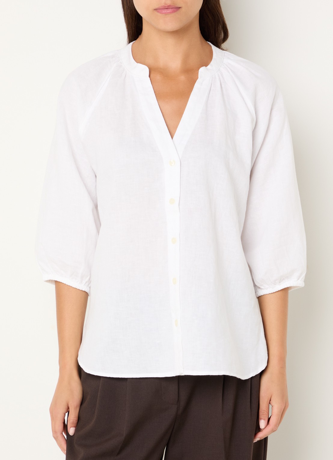 Selected Cleo blouse in linnenblend met V-hals - detail 3 wit