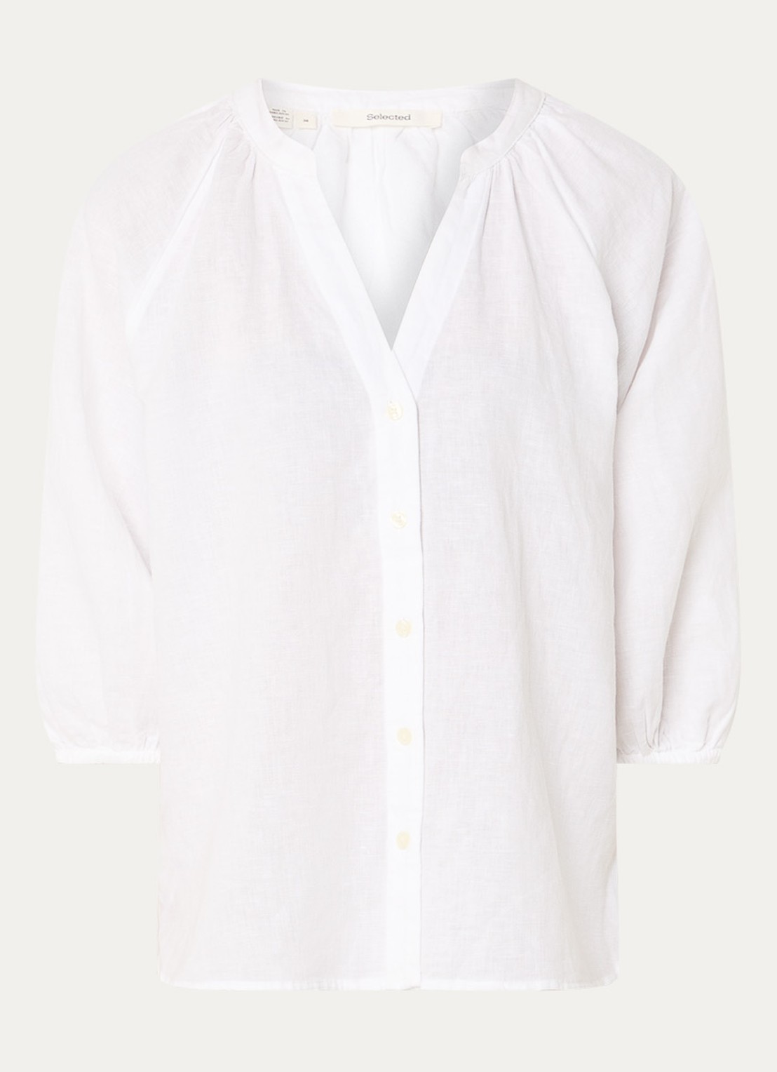 Selected Cleo blouse in linnenblend met V-hals - voorkant wit