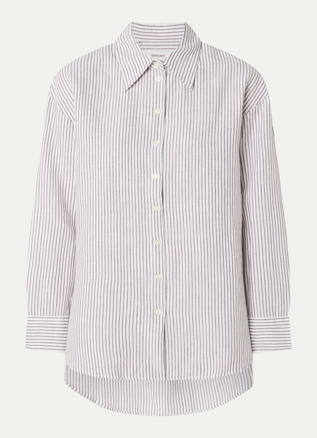 Selected Cleo oversized blouse in linnenblend met streepprint - voorkant 3 wit