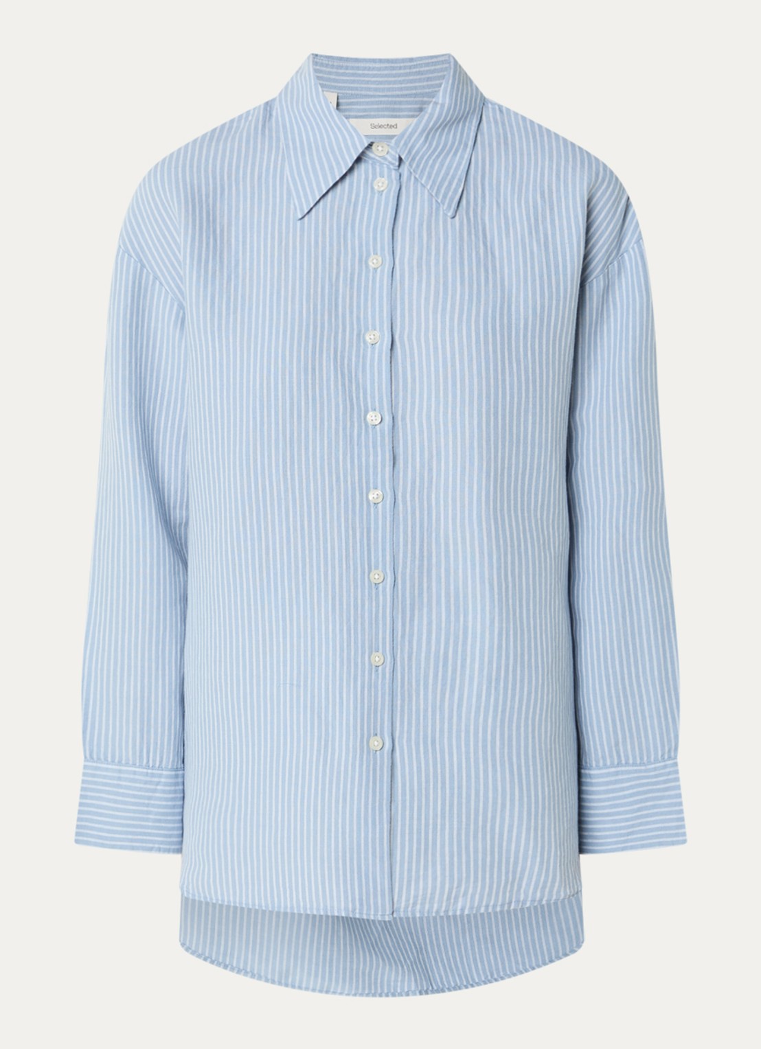 Selected Cleo oversized blouse in linnenblend met streepprint - voorkant lichtblauw