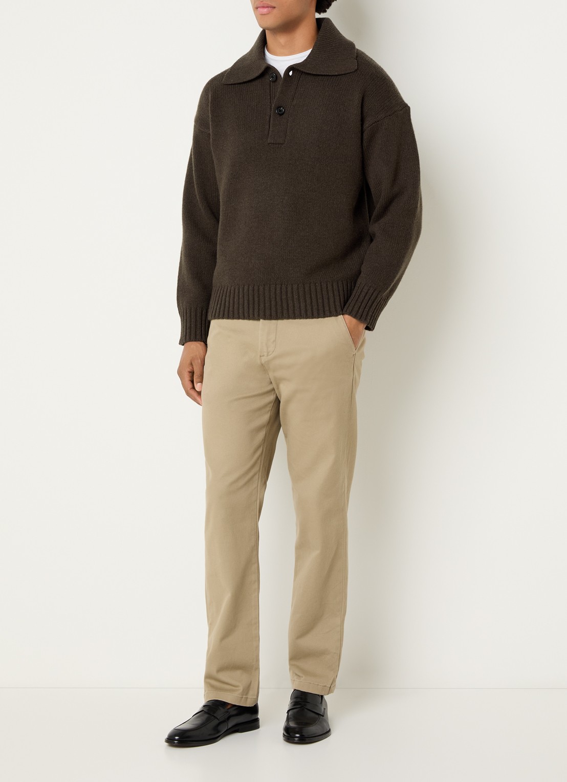 Selected Cody fijngebreide polo in wolblend - voorkant 3 donkerbruin