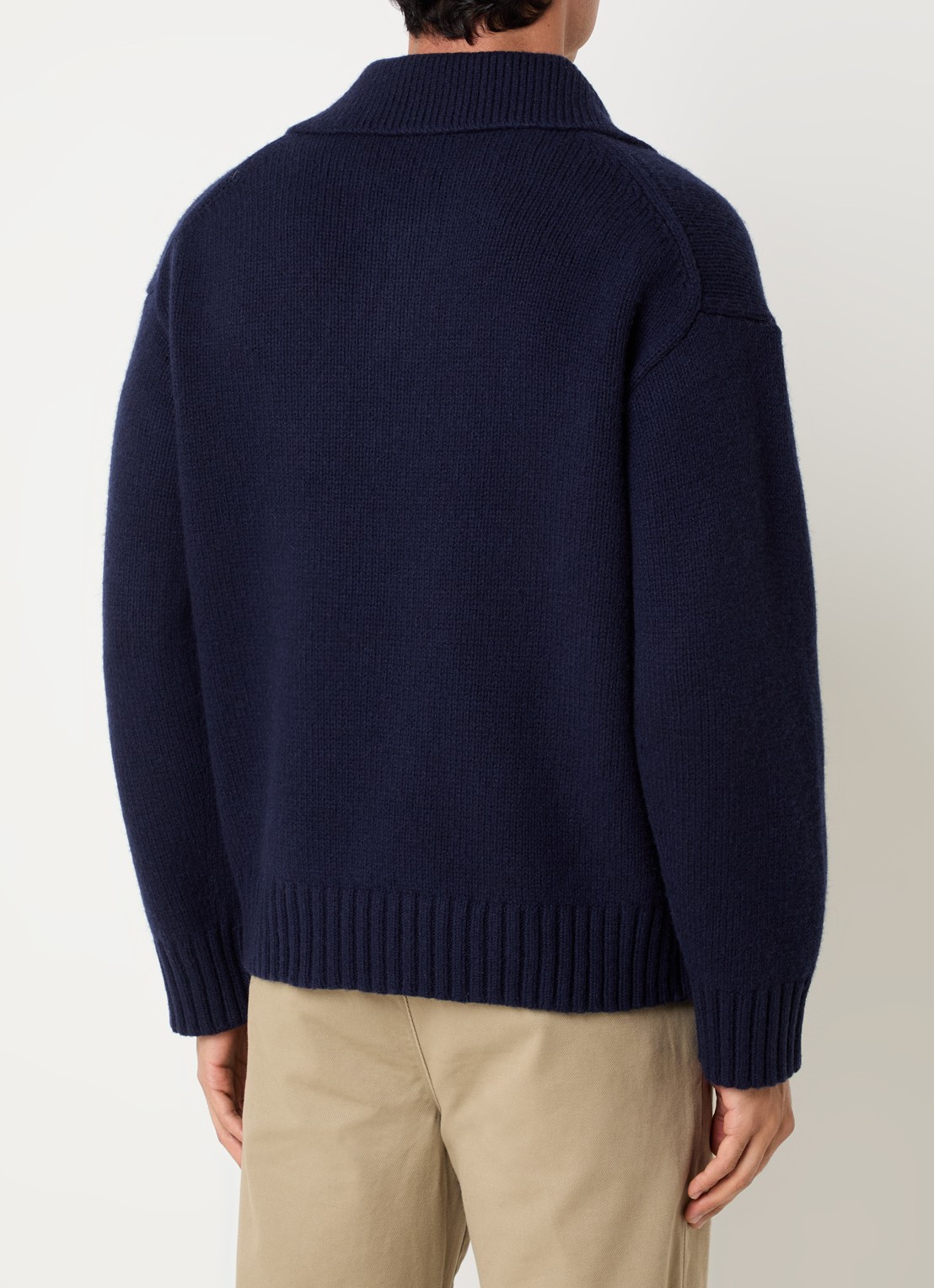 Selected Cody fijngebreide polo in wolblend - achterkant 2 donkerblauw