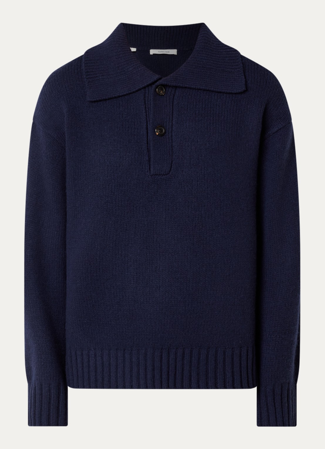 Selected Cody fijngebreide polo in wolblend - voorkant 3 donkerblauw