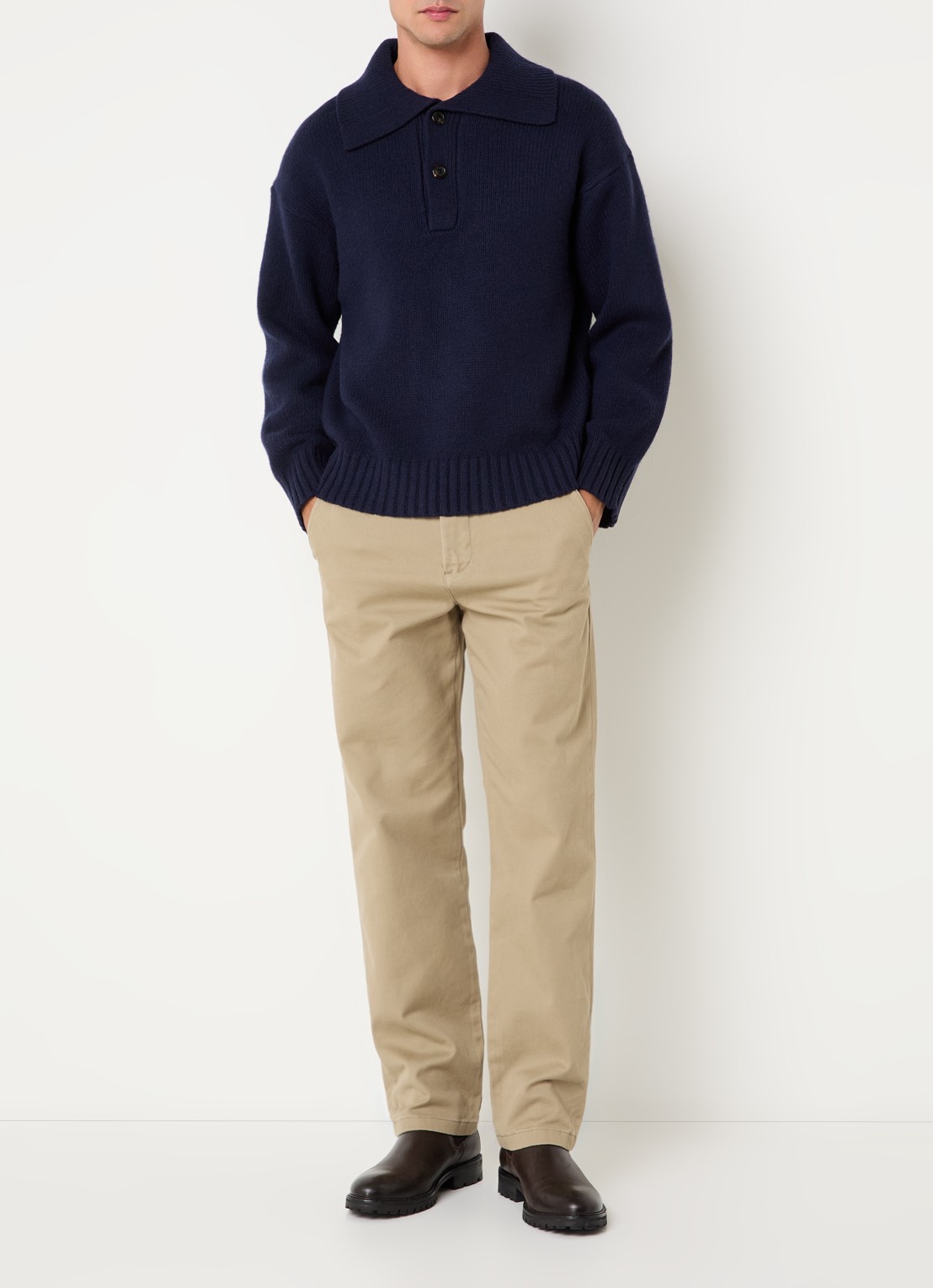 Selected Cody fijngebreide polo in wolblend - voorkant 4 donkerblauw
