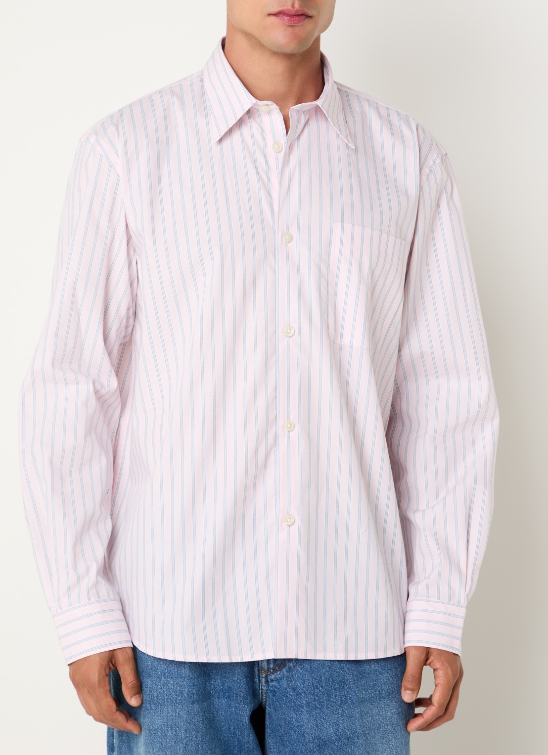 Selected Comfort fit overhemd met borstzak en streepprint - detail 4 lichtroze
