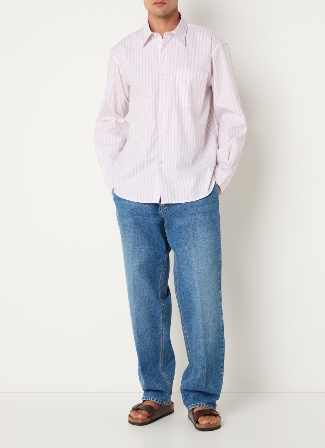 Selected Comfort fit overhemd met borstzak en streepprint - voorkant 3 lichtroze