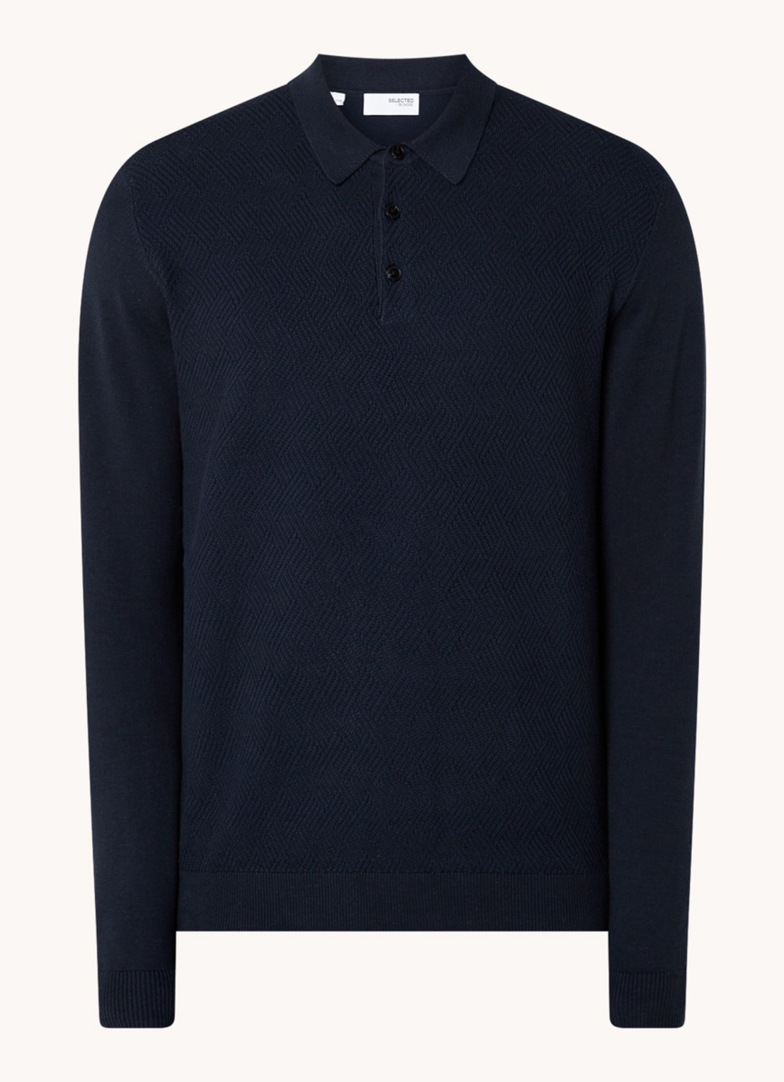 Selected Corner regular fit polo met structuur - voorkant 2 blauw
