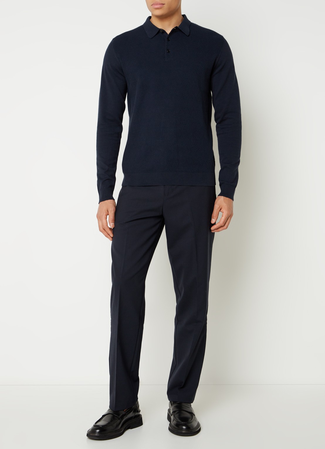 Selected Corner regular fit polo met structuur - voorkant 3 blauw