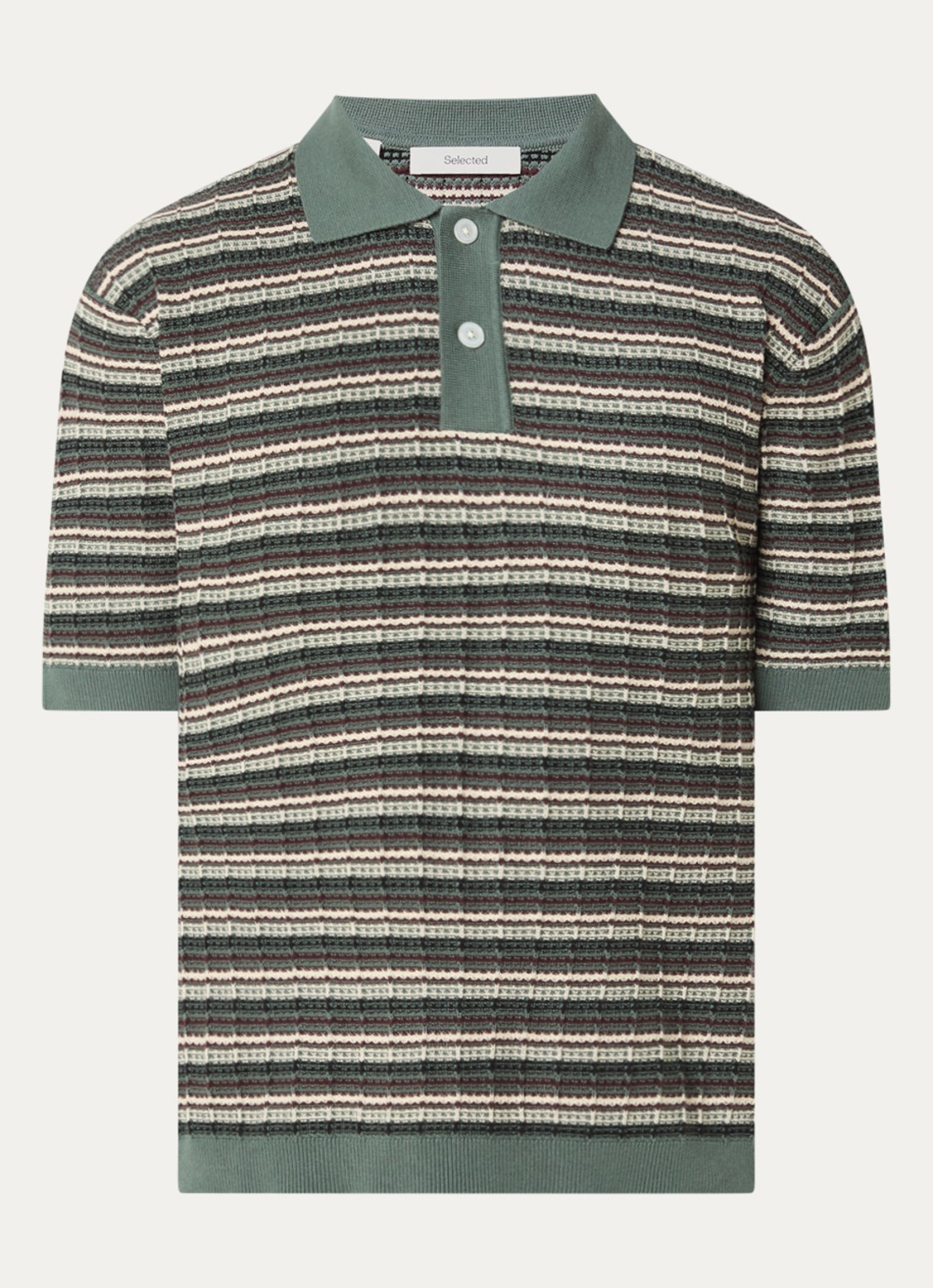 Selected Dane fijngebreide polo met streepprint - voorkant 2 groen