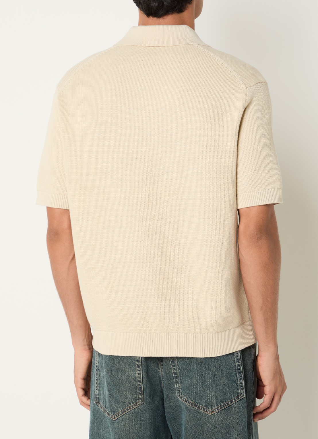 Selected Dane fijngebreide polo met stretch - achterkant creme