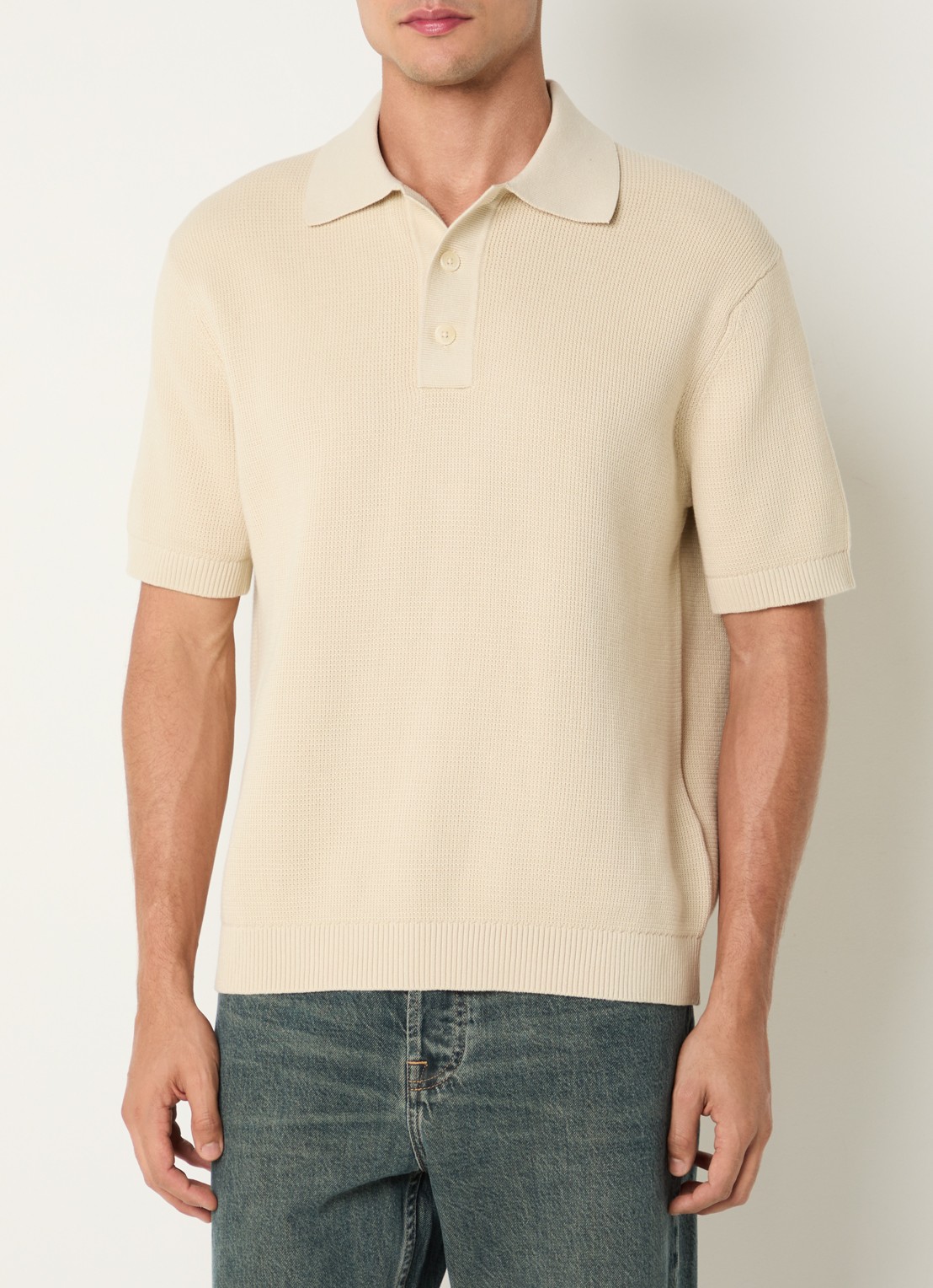 Selected Dane fijngebreide polo met stretch - detail 2 creme