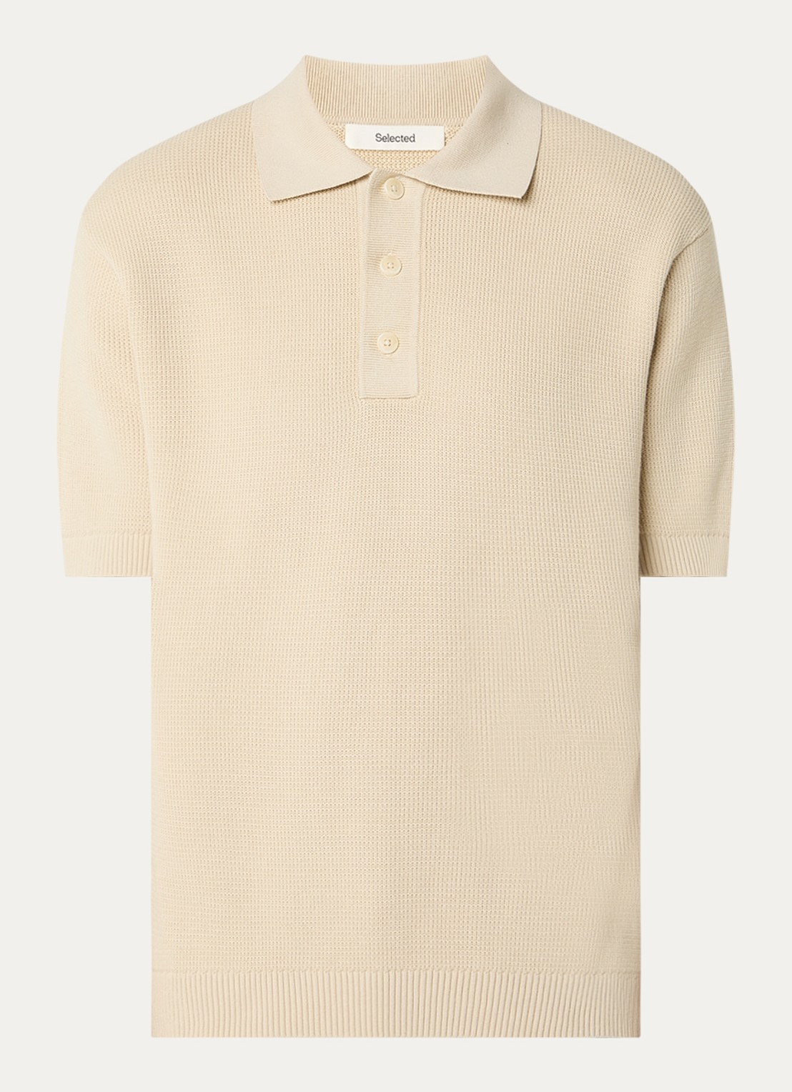 Selected Dane fijngebreide polo met stretch - voorkant 3 creme