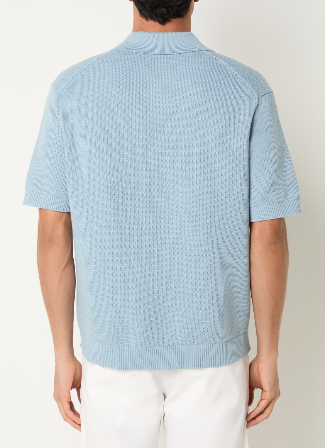 Selected Dane fijngebreide polo met stretch - achterkant 4 lichtblauw