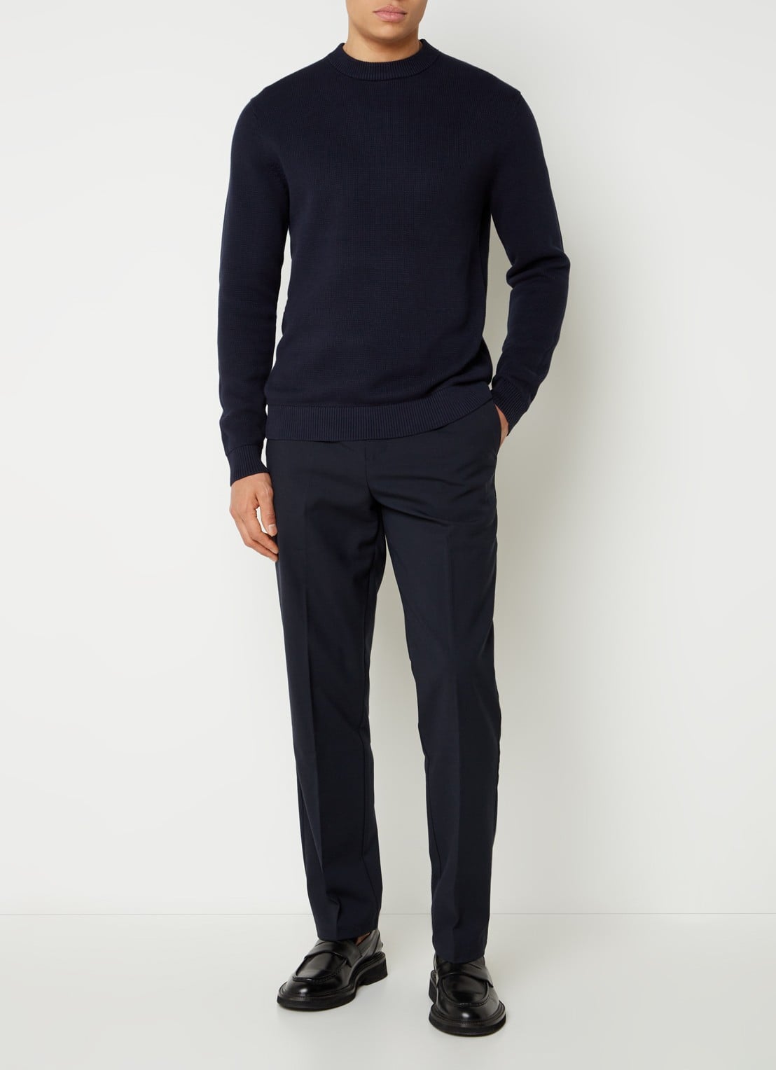Selected Dane fijngebreide pullover  - voorkant 4 donkerblauw