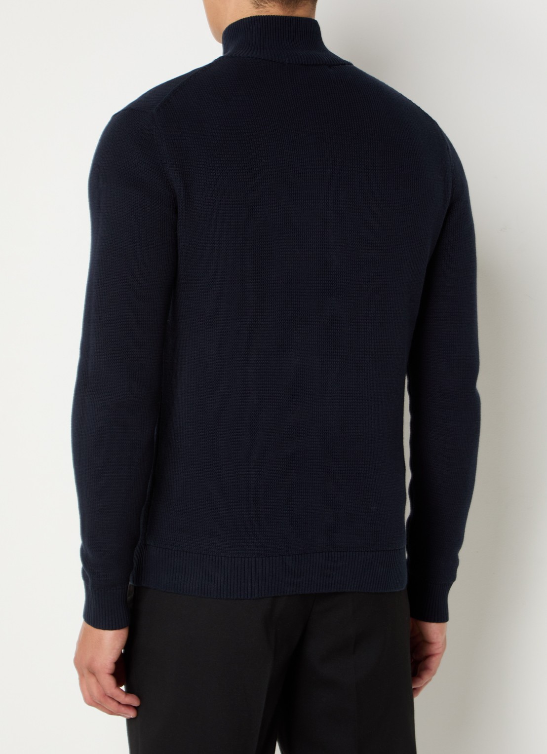 Selected Dane grofgebreid vest van  katoen - achterkant 4 donkerblauw