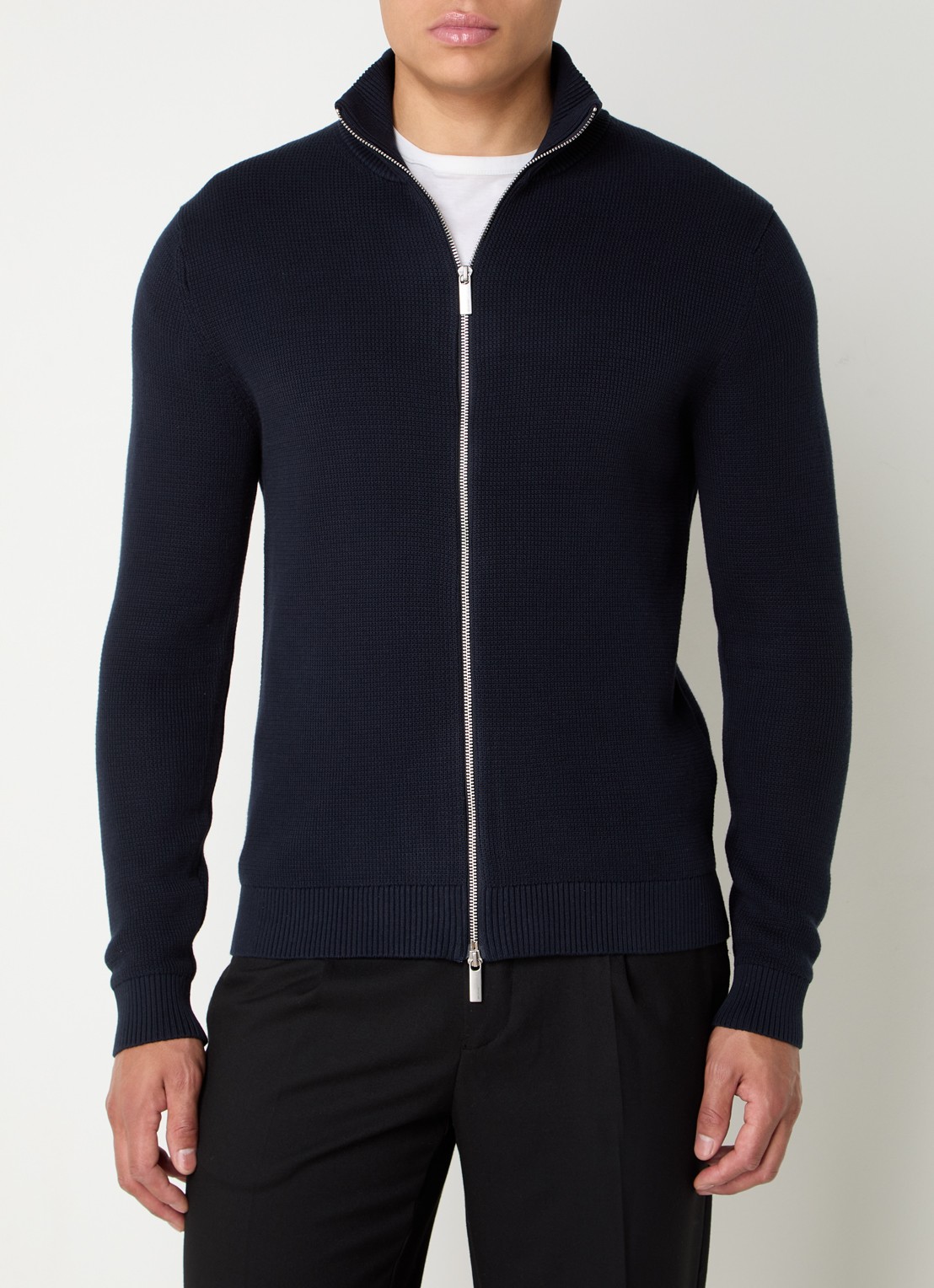 Selected Dane grofgebreid vest van  katoen - detail 3 donkerblauw
