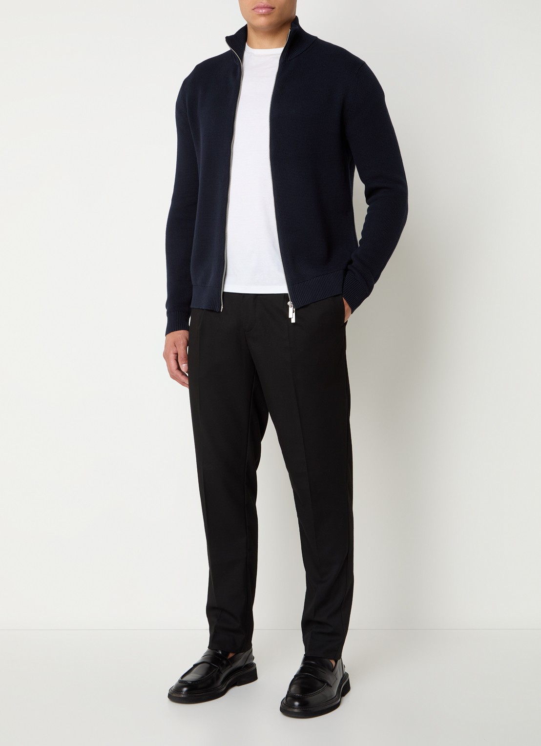 Selected Dane grofgebreid vest van  katoen - voorkant 2 donkerblauw