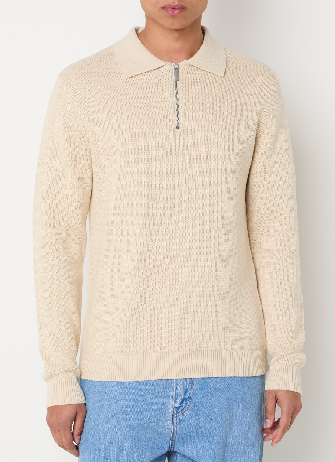 Selected Dane trui met polokraag en halve rits - detail beige