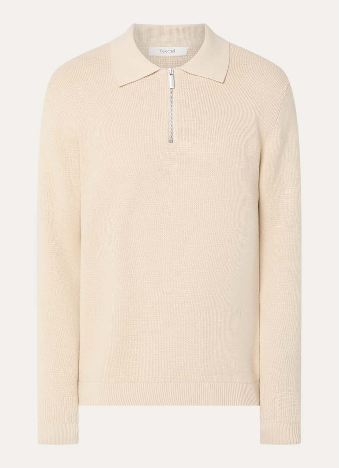 Selected Dane trui met polokraag en halve rits - voorkant 2 beige