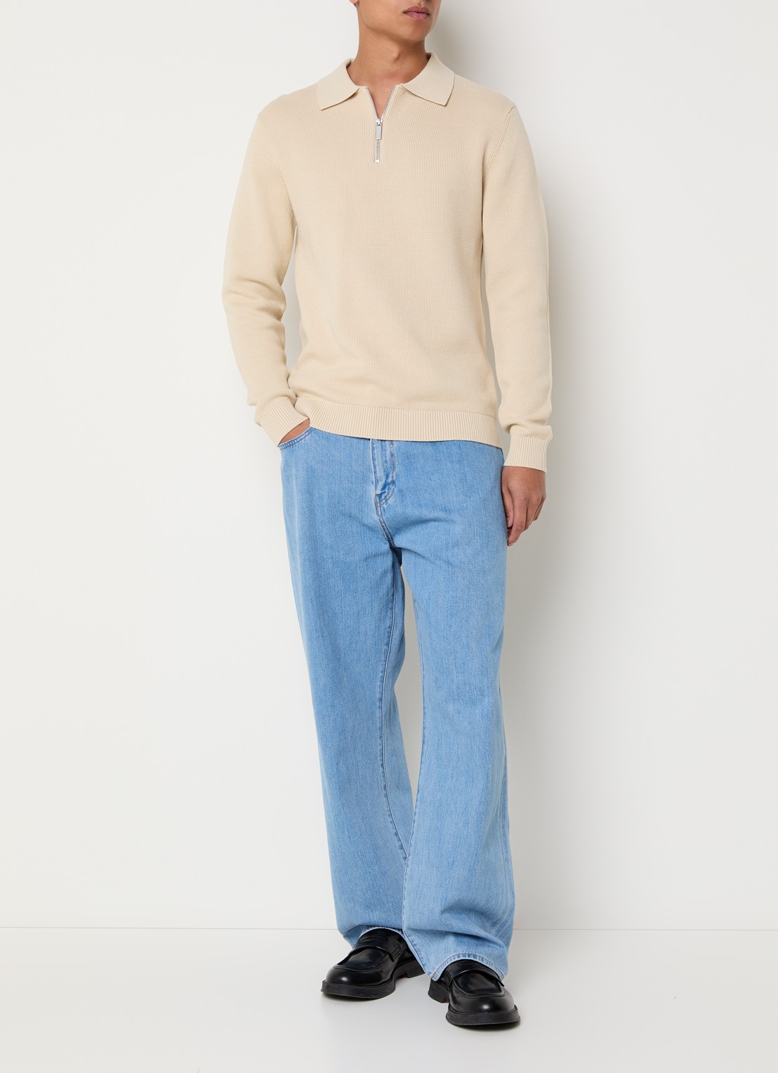 Selected Dane trui met polokraag en halve rits - voorkant 3 beige