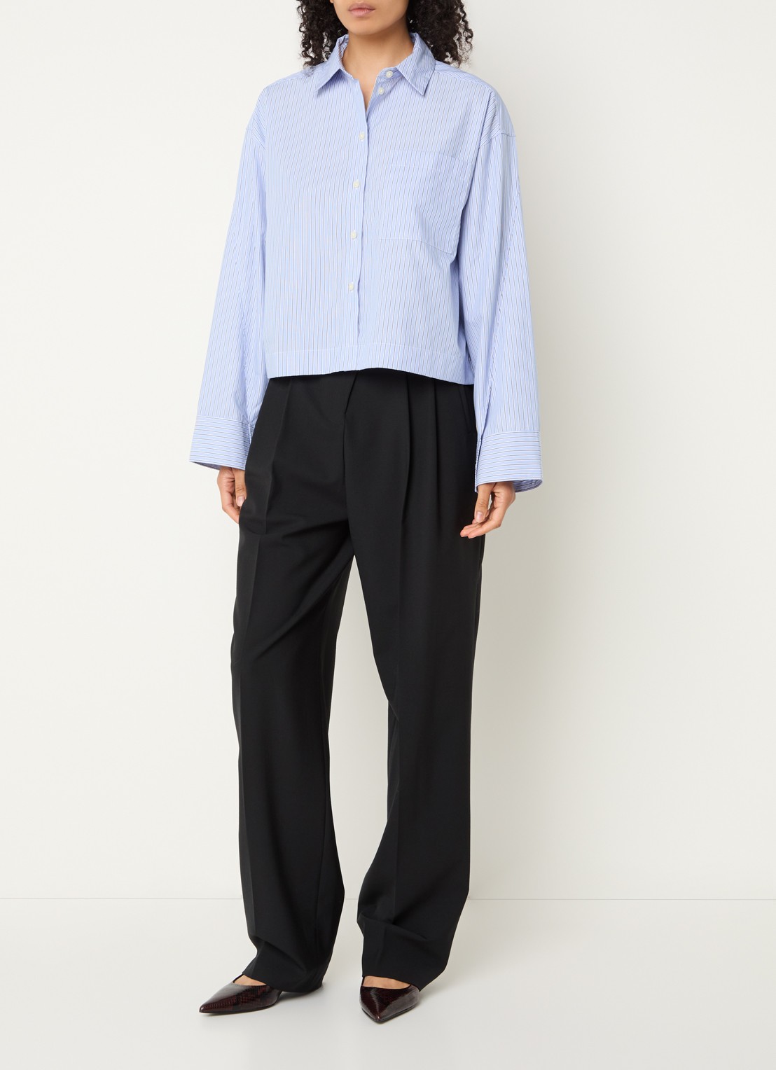 Selected Dannie blouse met streepprint - voorkant 2 blauwgrijs