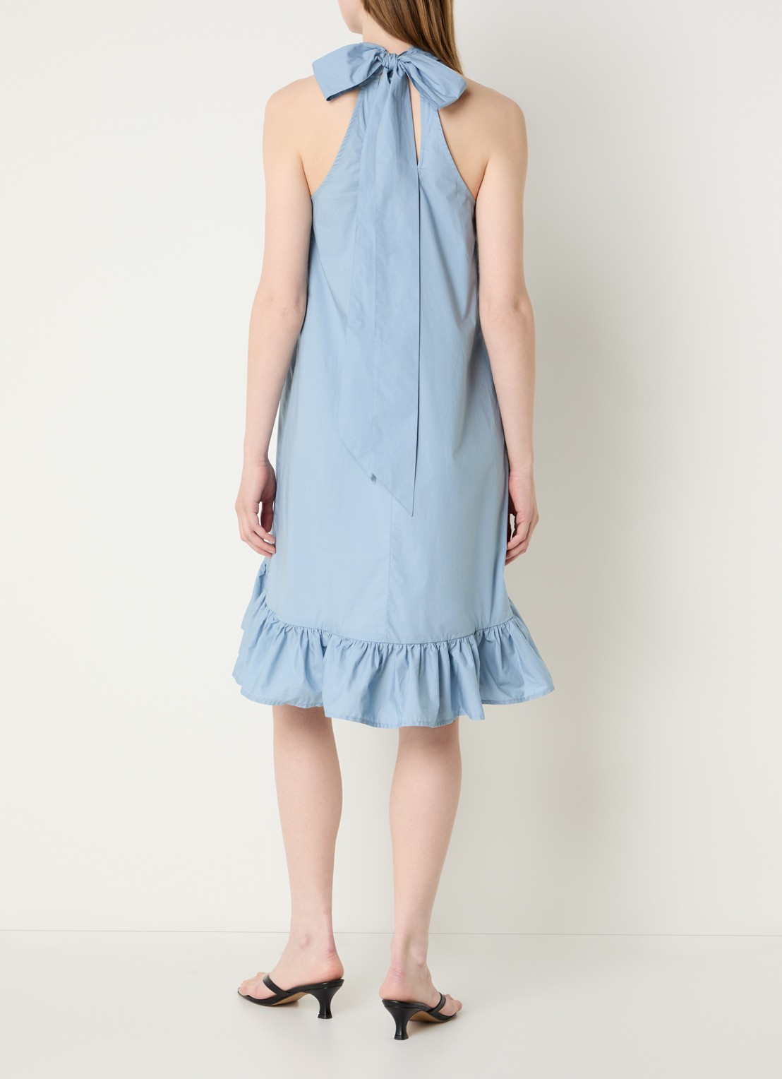Selected Delia mini halterjurk met sjaalkraag en volant - achterkant blauw