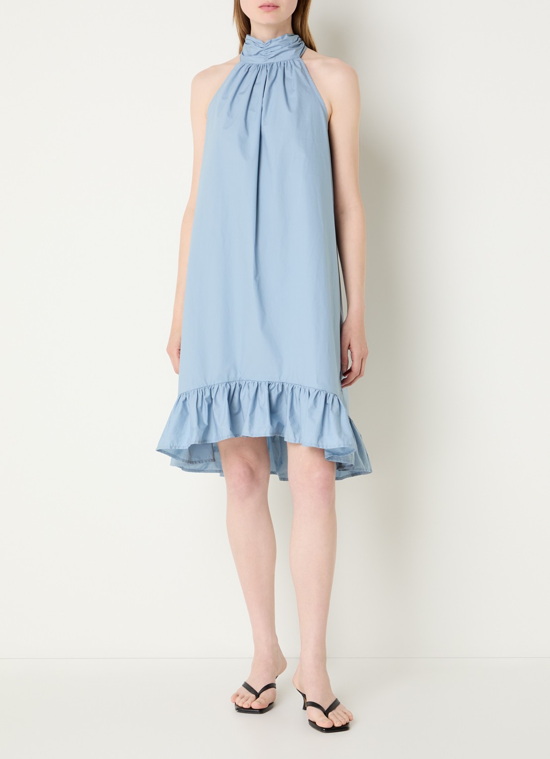 Selected Delia mini halterjurk met sjaalkraag en volant - detail 2 blauw