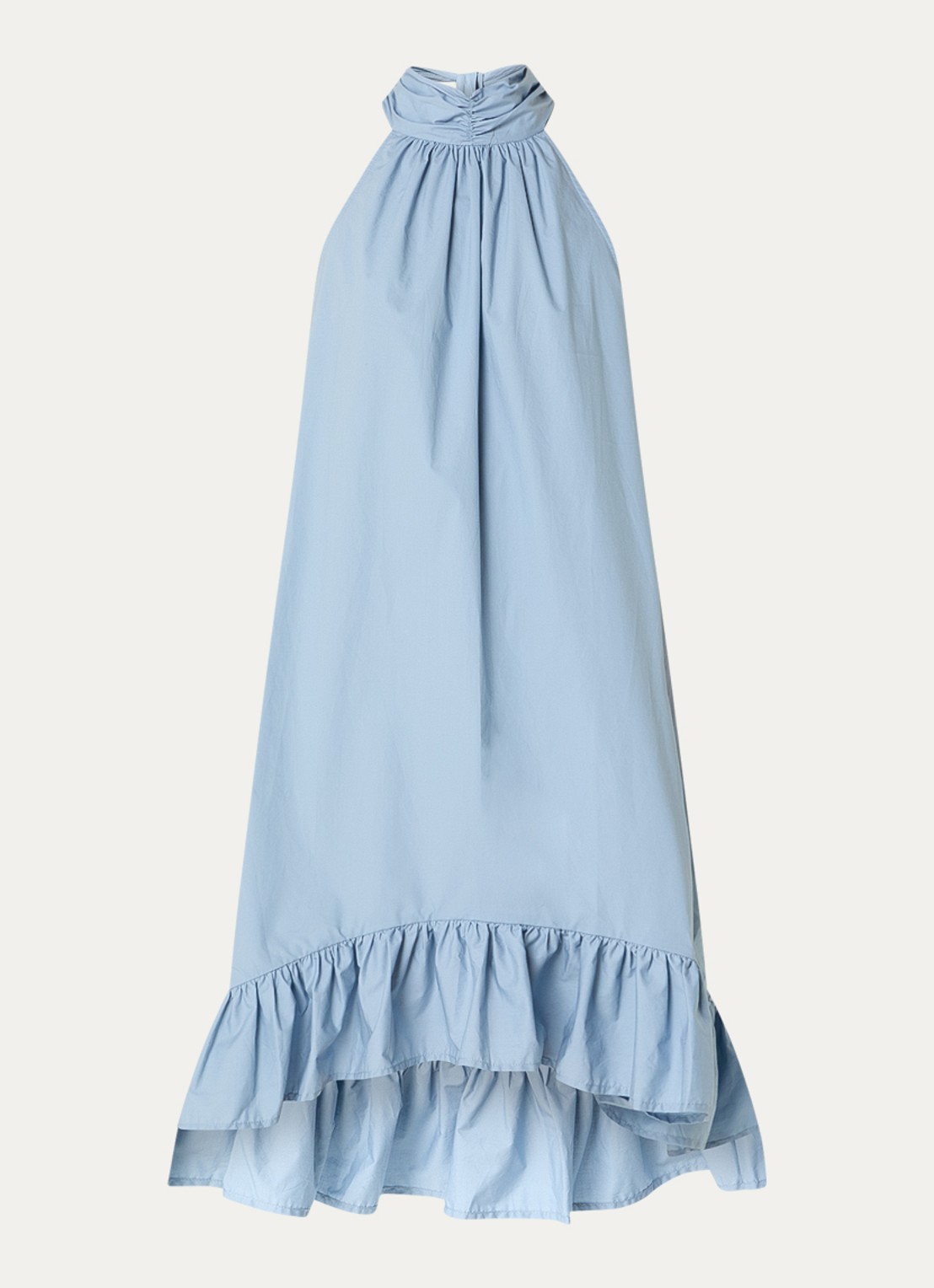 Selected Delia mini halterjurk met sjaalkraag en volant - voorkant 3 blauw