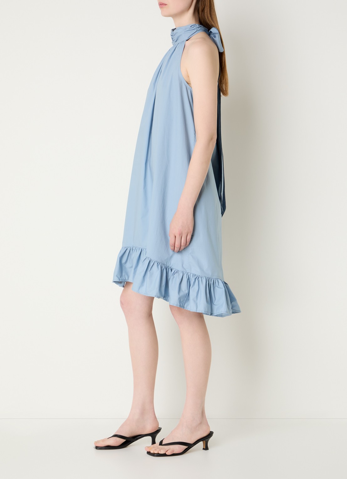 Selected Delia mini halterjurk met sjaalkraag en volant - voorkant 4 blauw