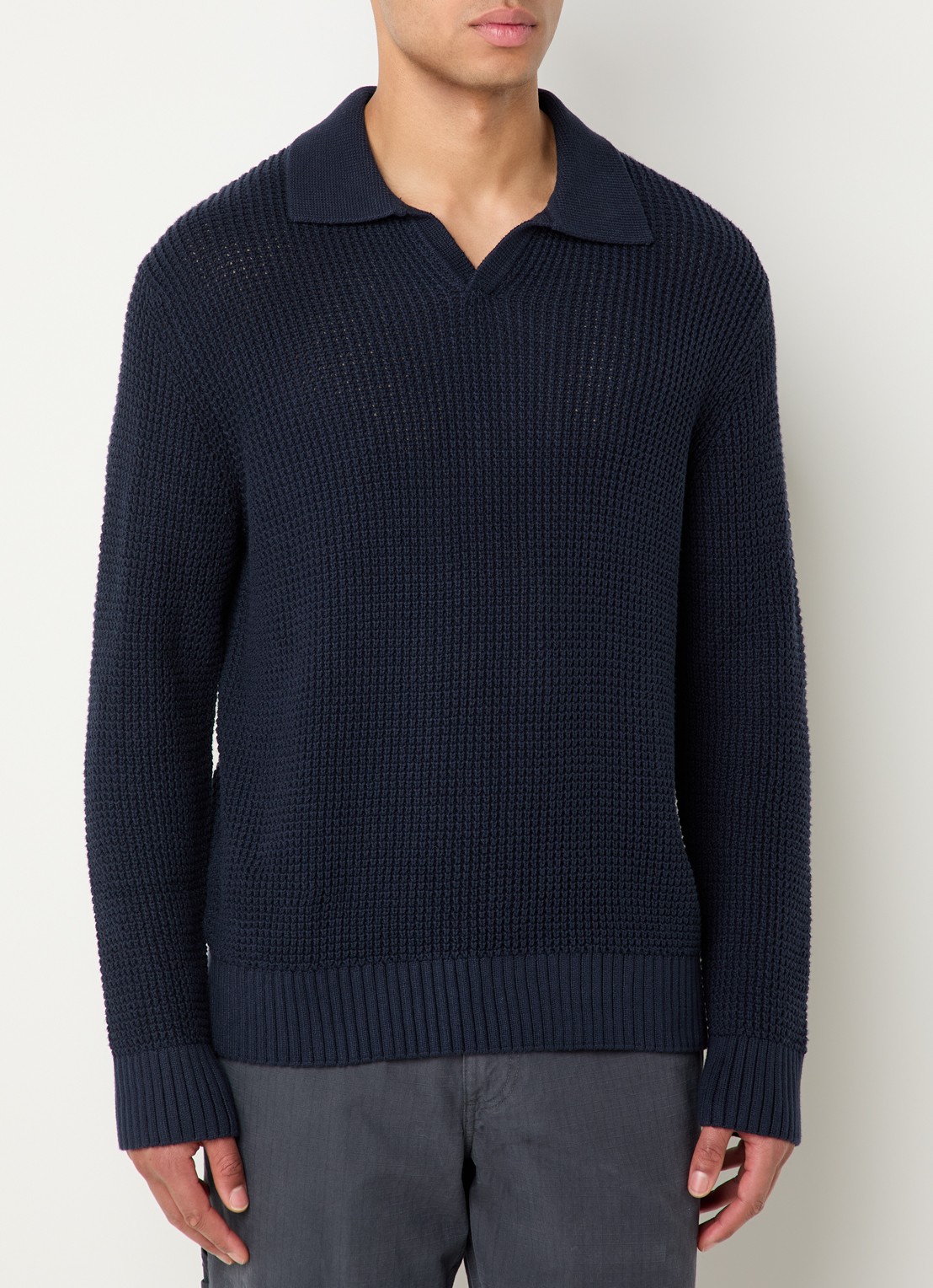 Selected Dereck fijngebreide trui met kraag - detail 4 donkerblauw