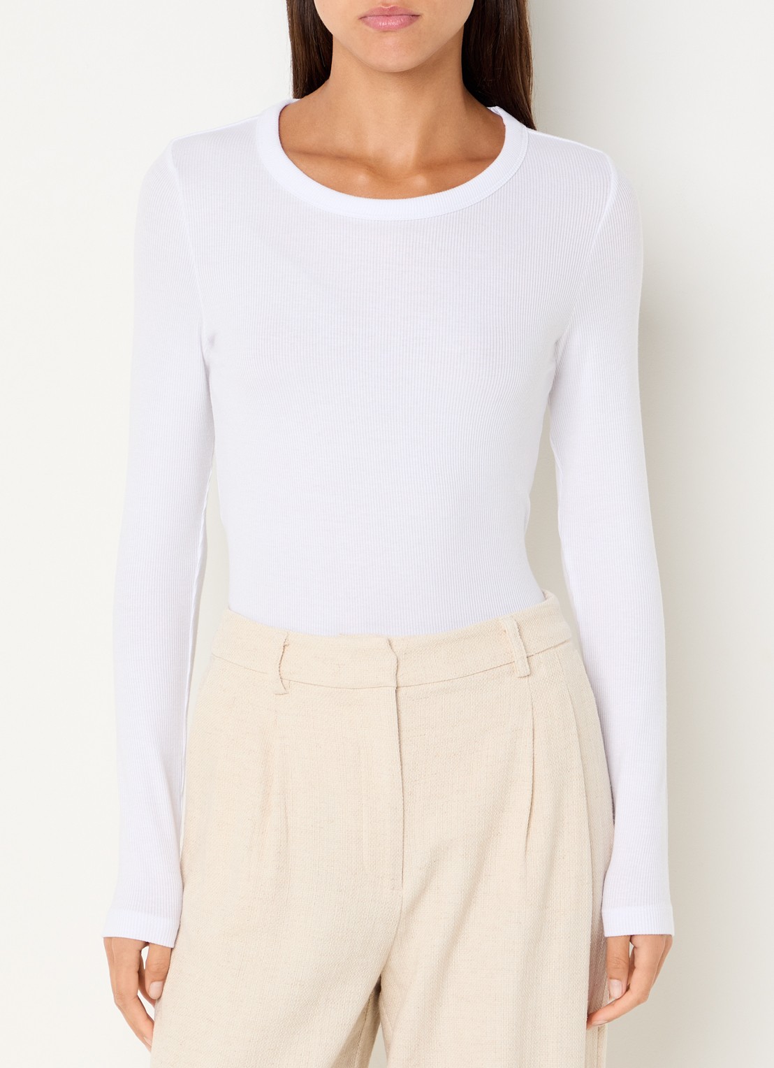 Selected Dianna longsleeve  met ribstructuur - detail wit