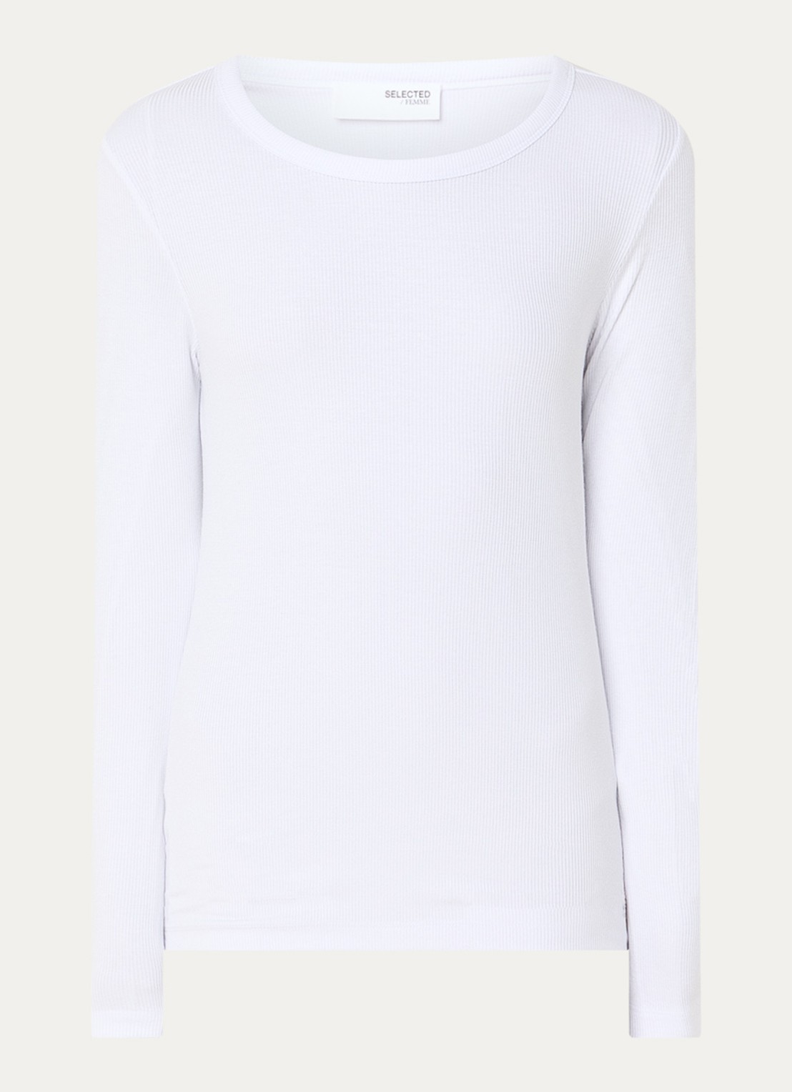 Selected Dianna longsleeve  met ribstructuur - voorkant 2 wit