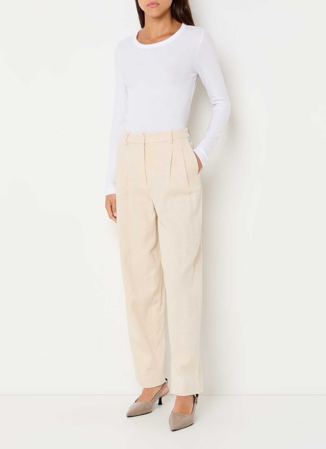 Selected Dianna longsleeve  met ribstructuur - voorkant 3 wit