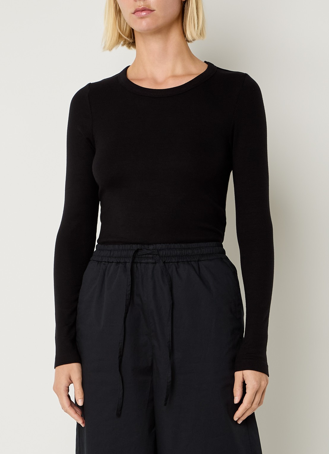 Selected Dianna longsleeve  met ribstructuur - detail 3 zwart