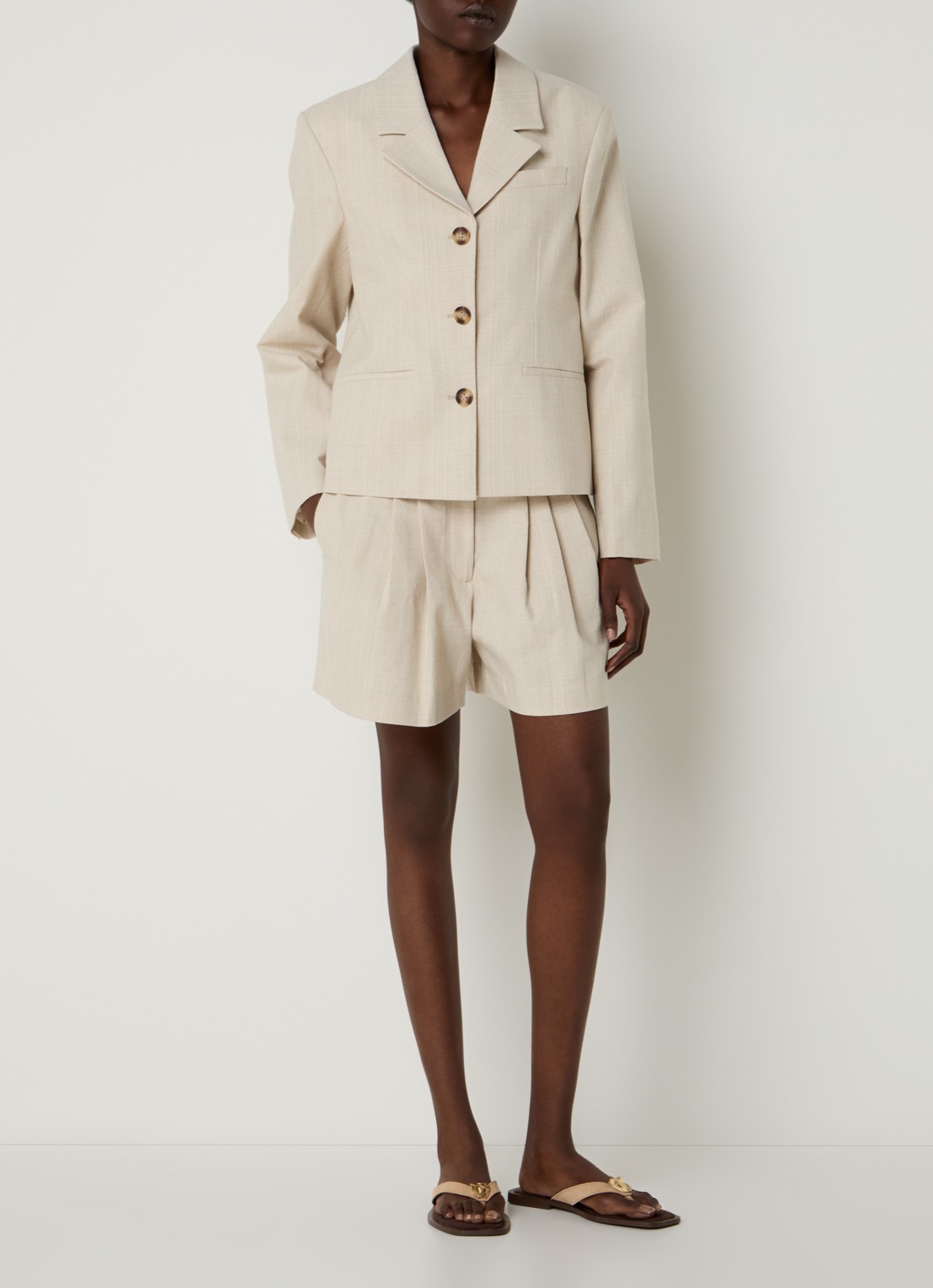 Selected Dima blazer met structuur  - voorkant 3 beige