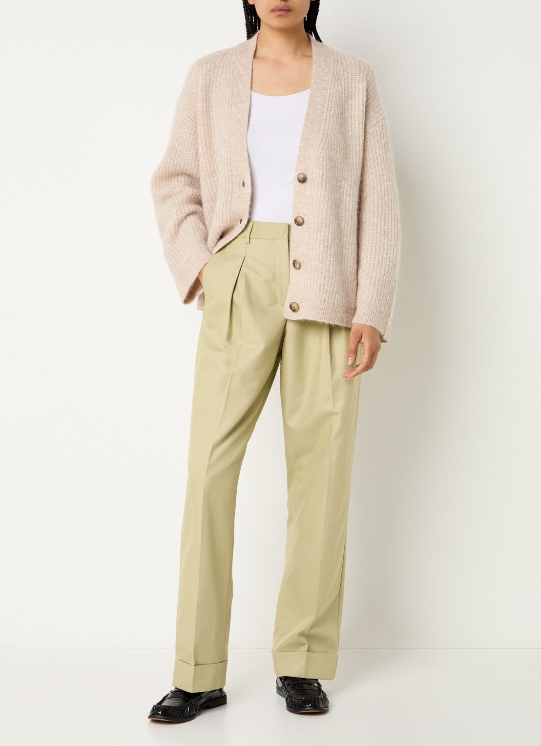 Selected Dora high waist tapered fit pantalon met steekzakken - voorkant 4 beige