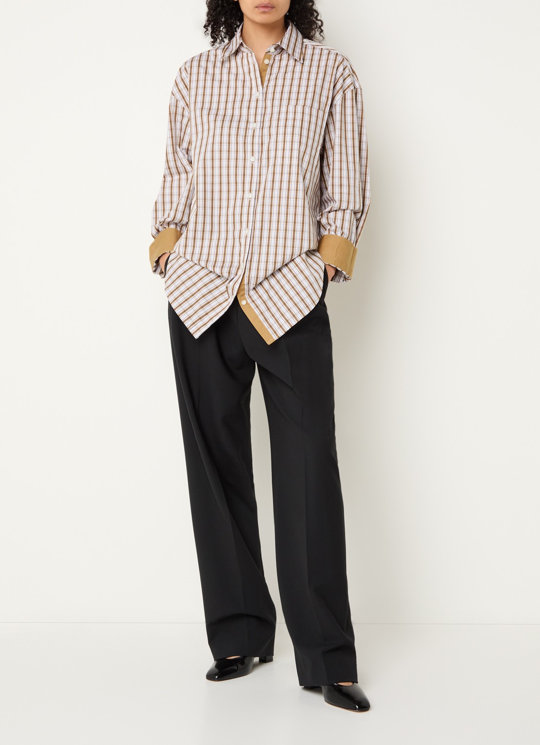 Selected Eden blouse met ruitdessin - voorkant 2 mosgroen