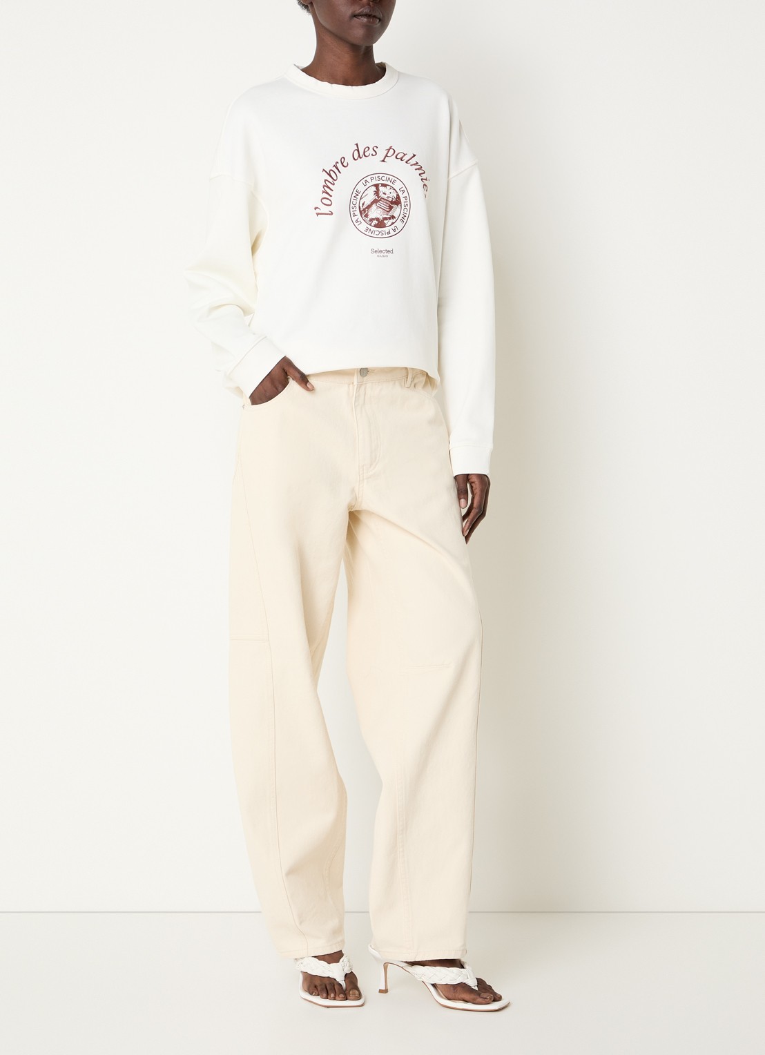 Selected Elisa sweater met borduring - voorkant 3 creme