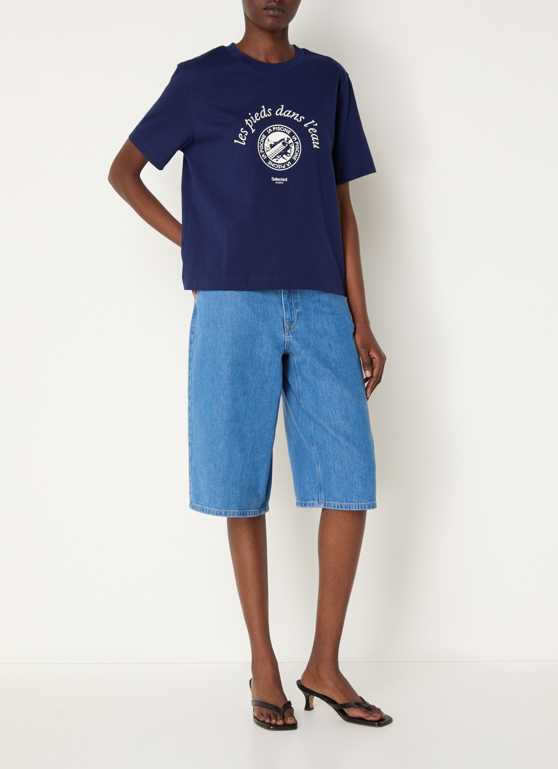 Selected Elisa T-shirt met borduring - voorkant 4 donkerblauw