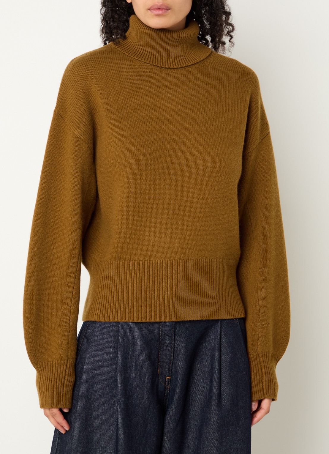 Selected Ellie fijngebreide trui in wolblend met col - detail cognac