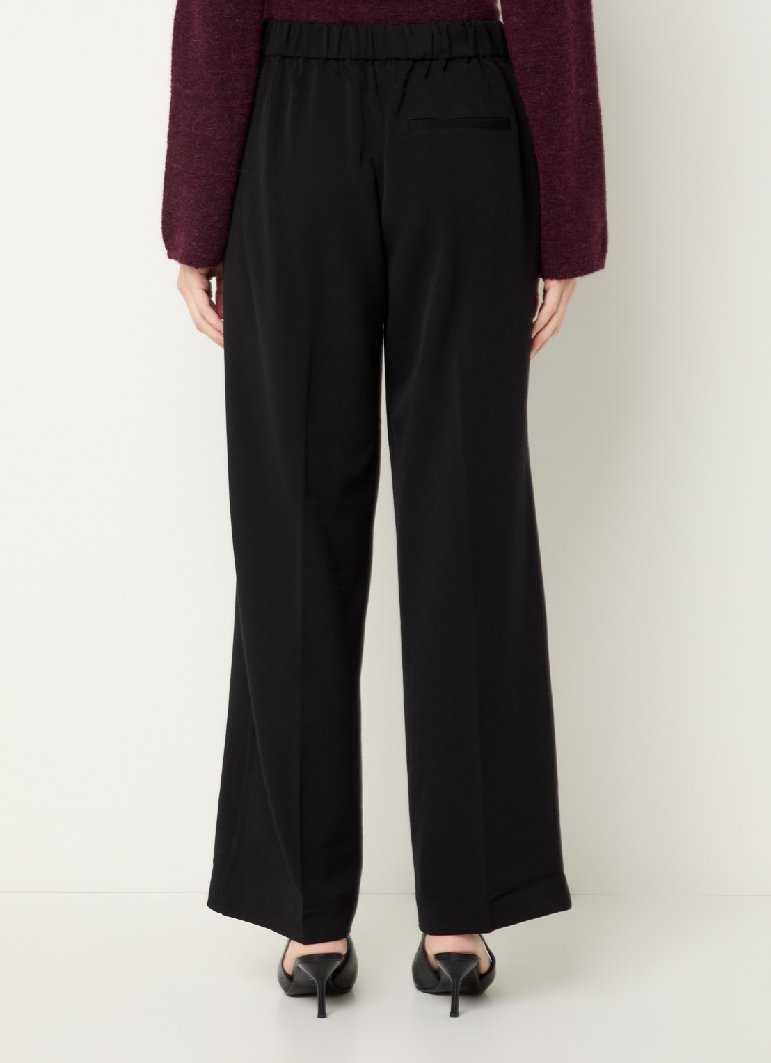 Selected Emma high waist wide fit pantalon met steekzakken - achterkant zwart