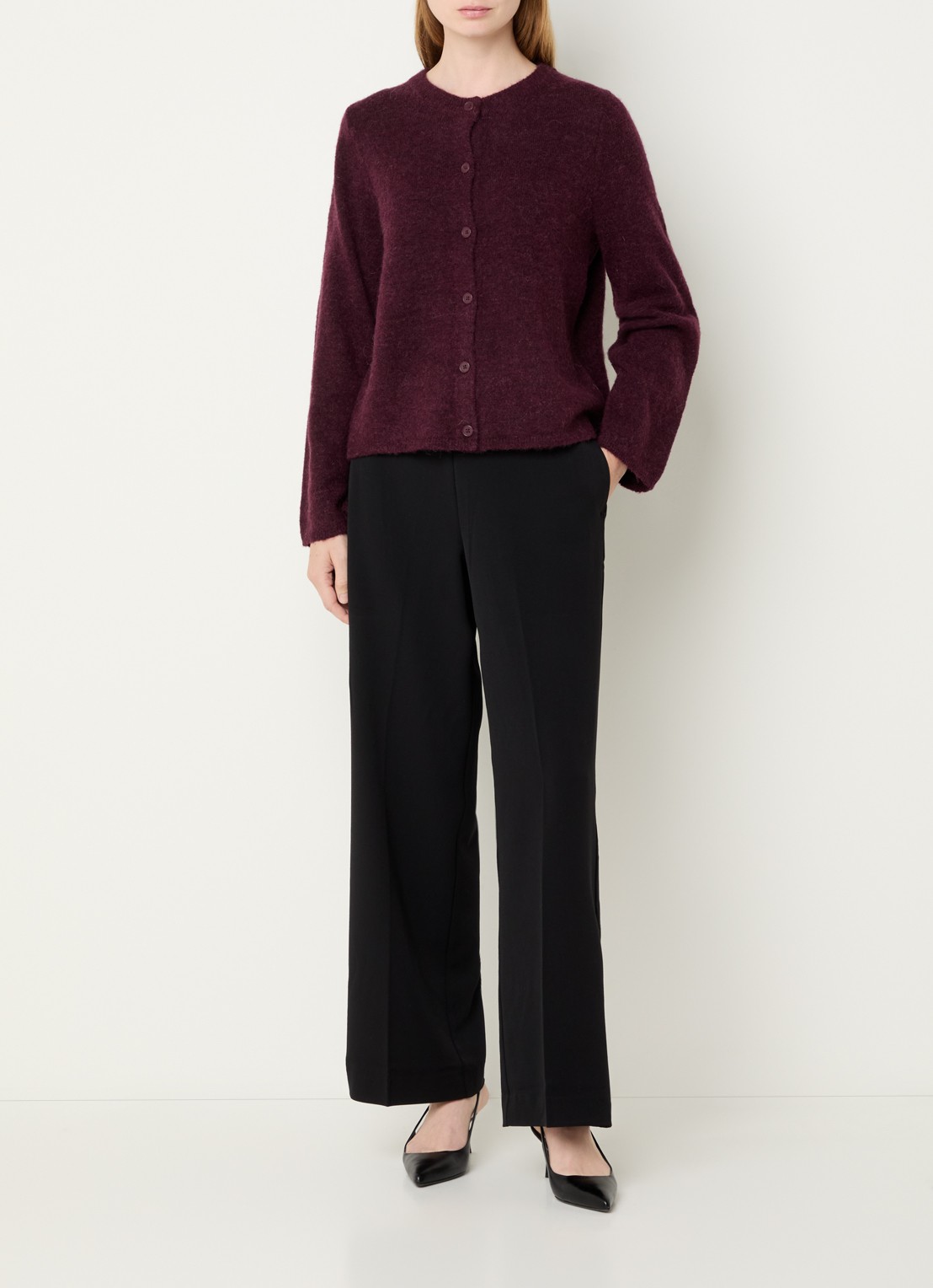 Selected Emma high waist wide fit pantalon met steekzakken - voorkant 3 zwart